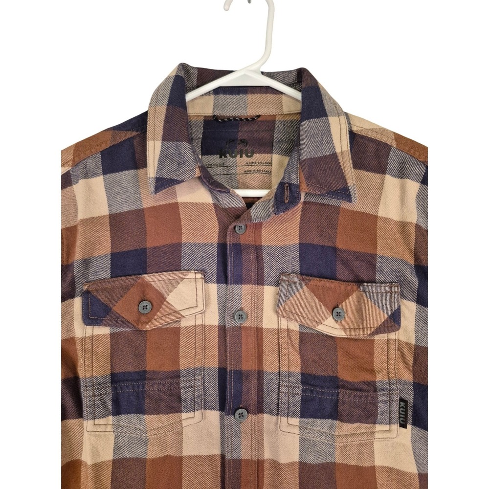Kuiu Mens Plaid Flannel Button Down Shirt Brown Tan Blue Long Sleeve Small - Picture 2 of 14